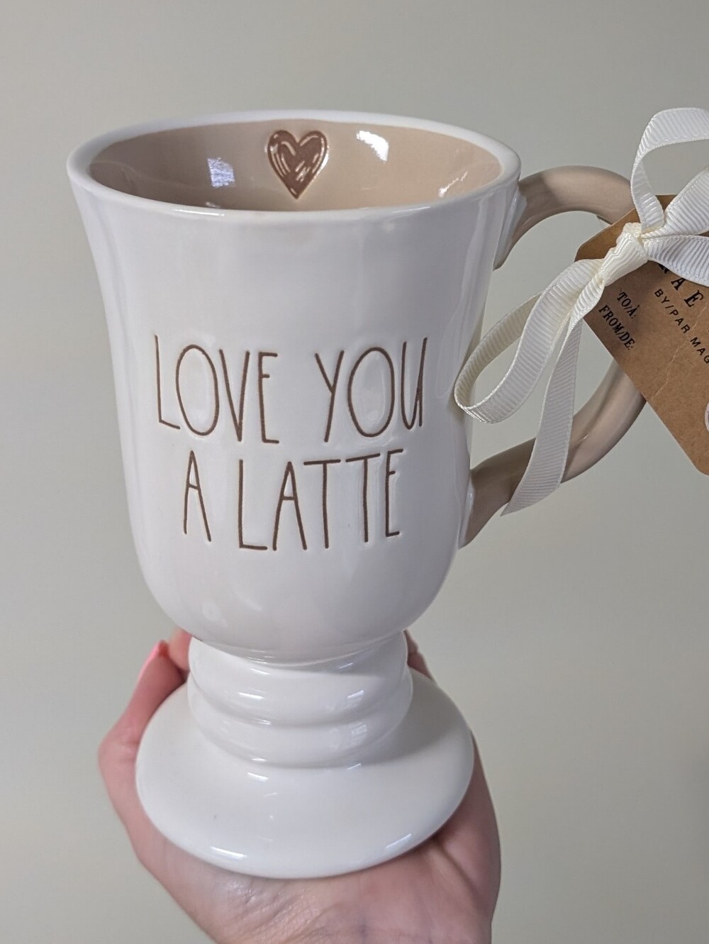 Rae Dunn LOVE YOU A LATTE 🤎 Pedestal Style Mug With Accessible Heart Detail
